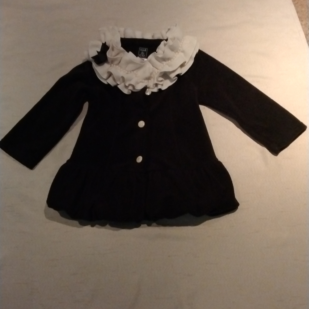 Black white detail trim kids dress coat